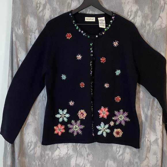 Vintage White Stag Brand Snowflake Embroidered Cardigan Sweater (Black) Size XL - Picture 8 of 8